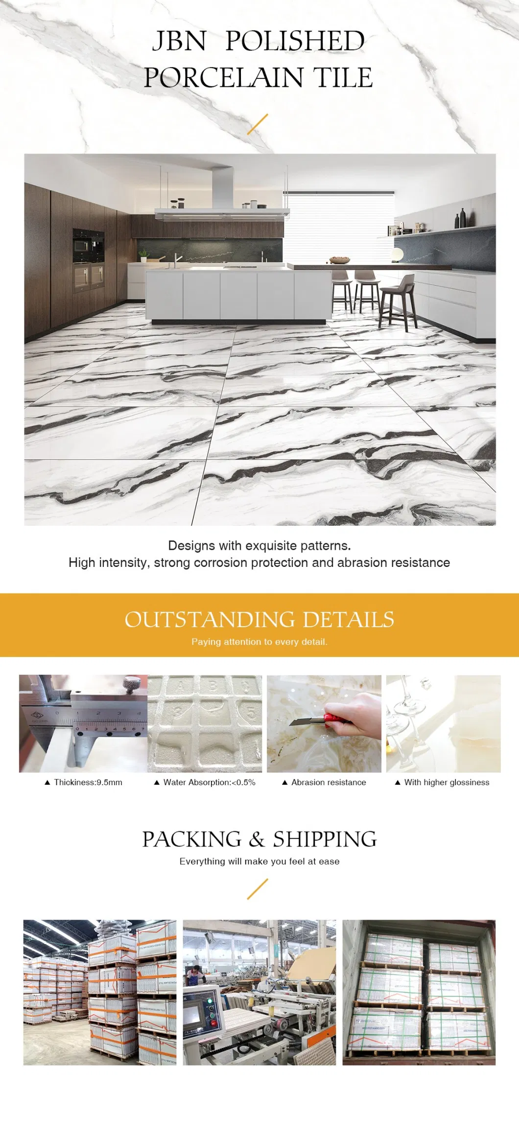 Full Body Marble Look Ceramic Floor Tile 750X1500mm