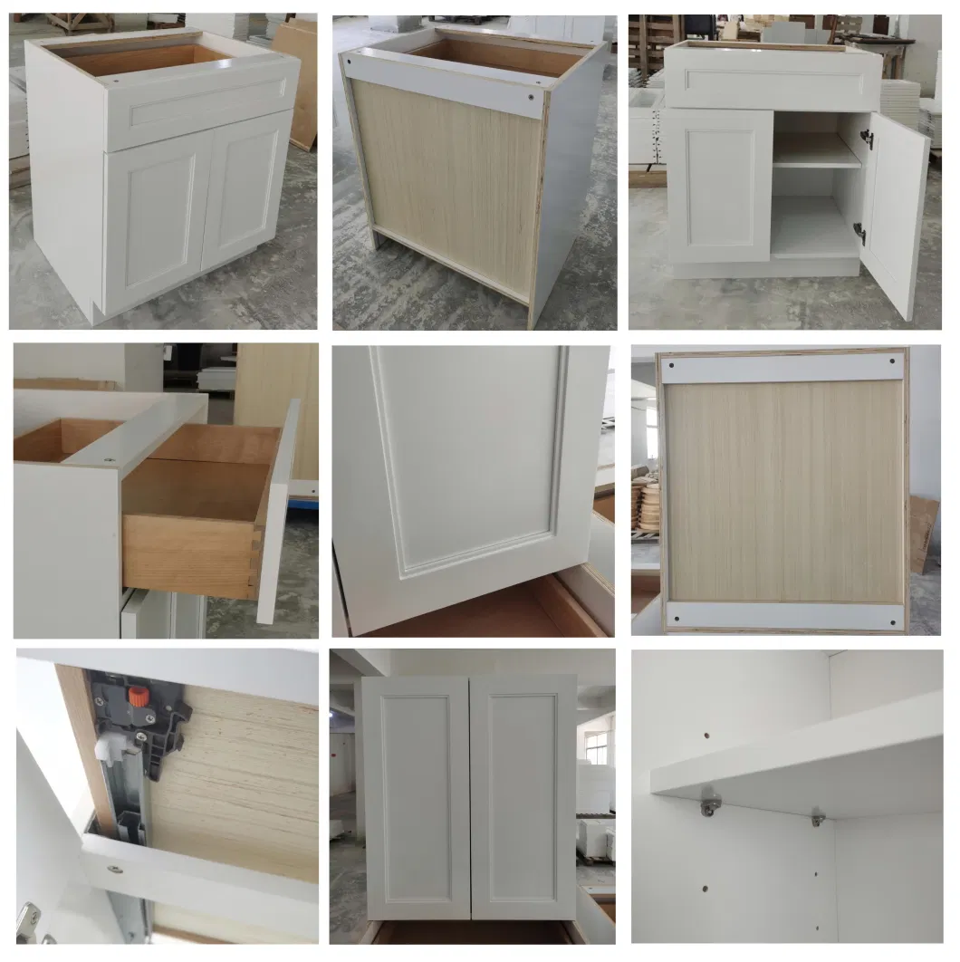 OEM White Grey Fixed American Style Modern Solid Wood Kitchen Cabinets