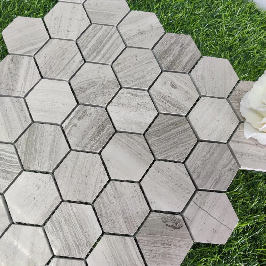 Hexagonal Gray Wood Marble Wall Decoration Mosaic Tile