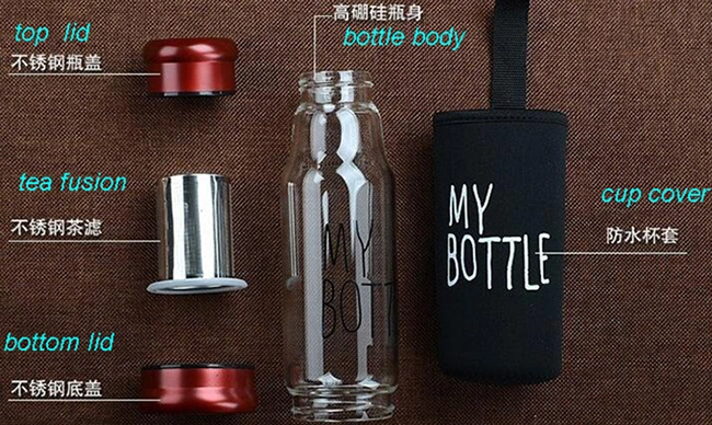 High Borosilicate Glass portable Glass Tea Bottle