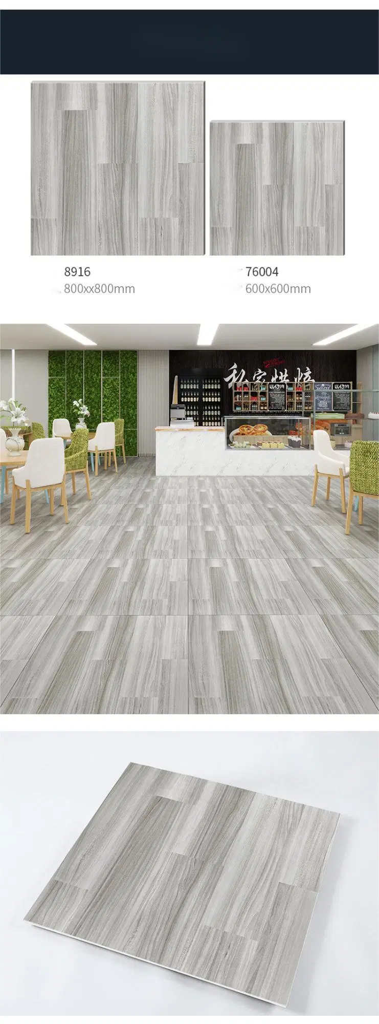 Full Body Gray	Matt Ceramic Indoor Rustic Wood Look Tile Flooring for Living Room