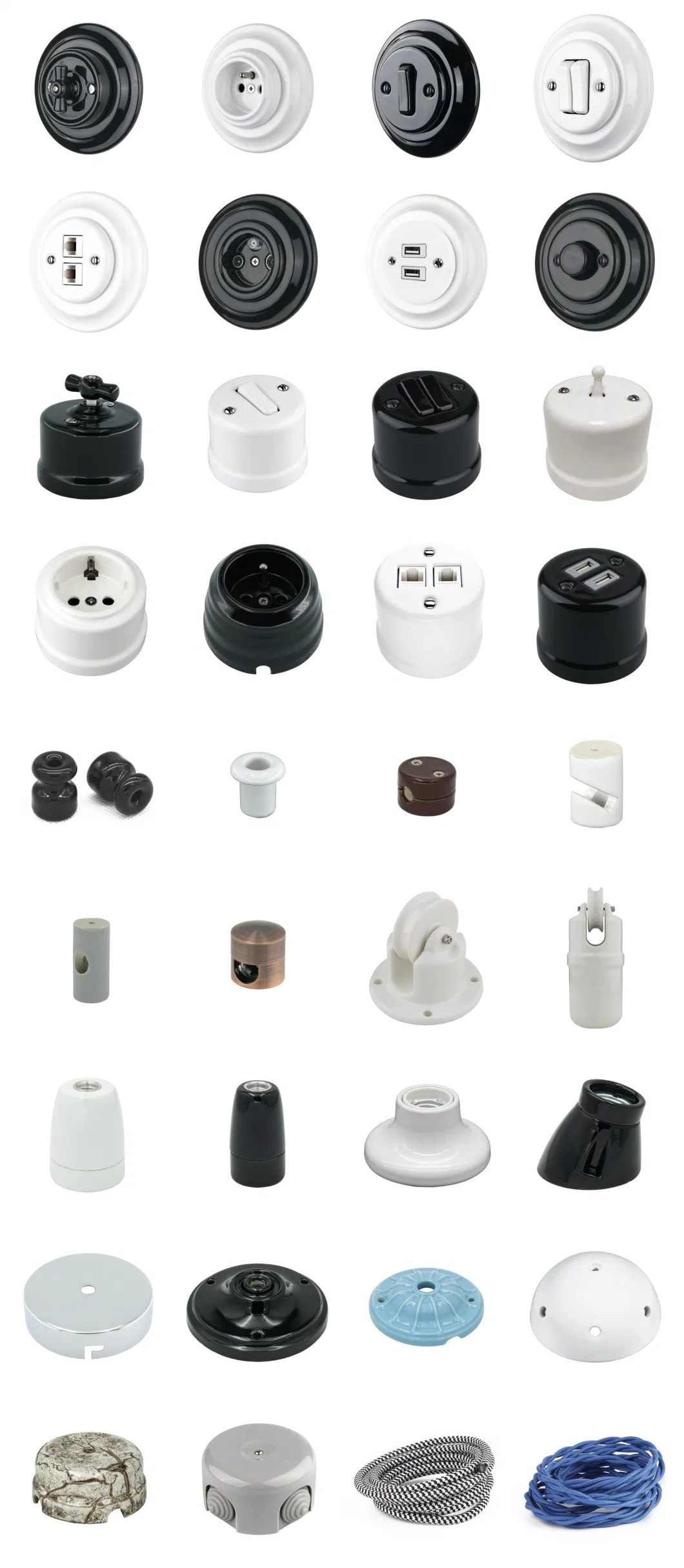 Flush Mounted Retro White Ceramic Push Button 1-Key Wall Switch