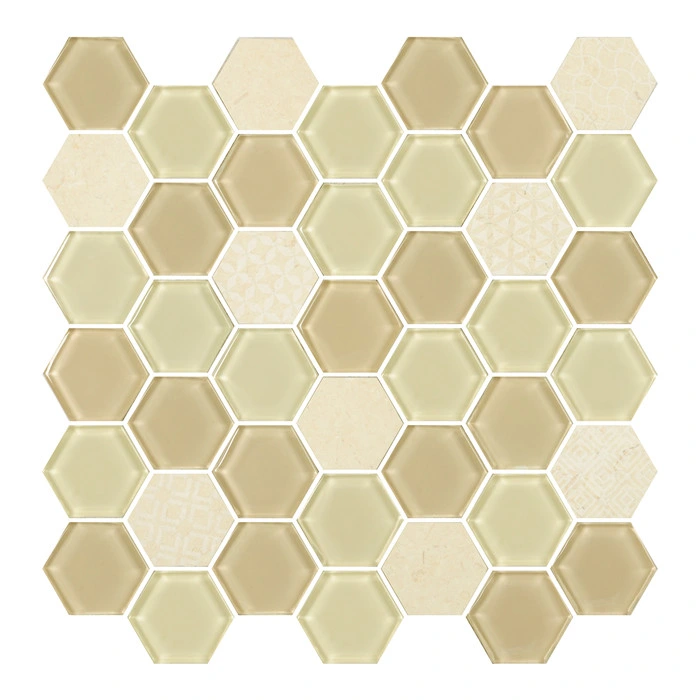 Glass Crystal Hexagonal Beige Decorative Mosaic Tile