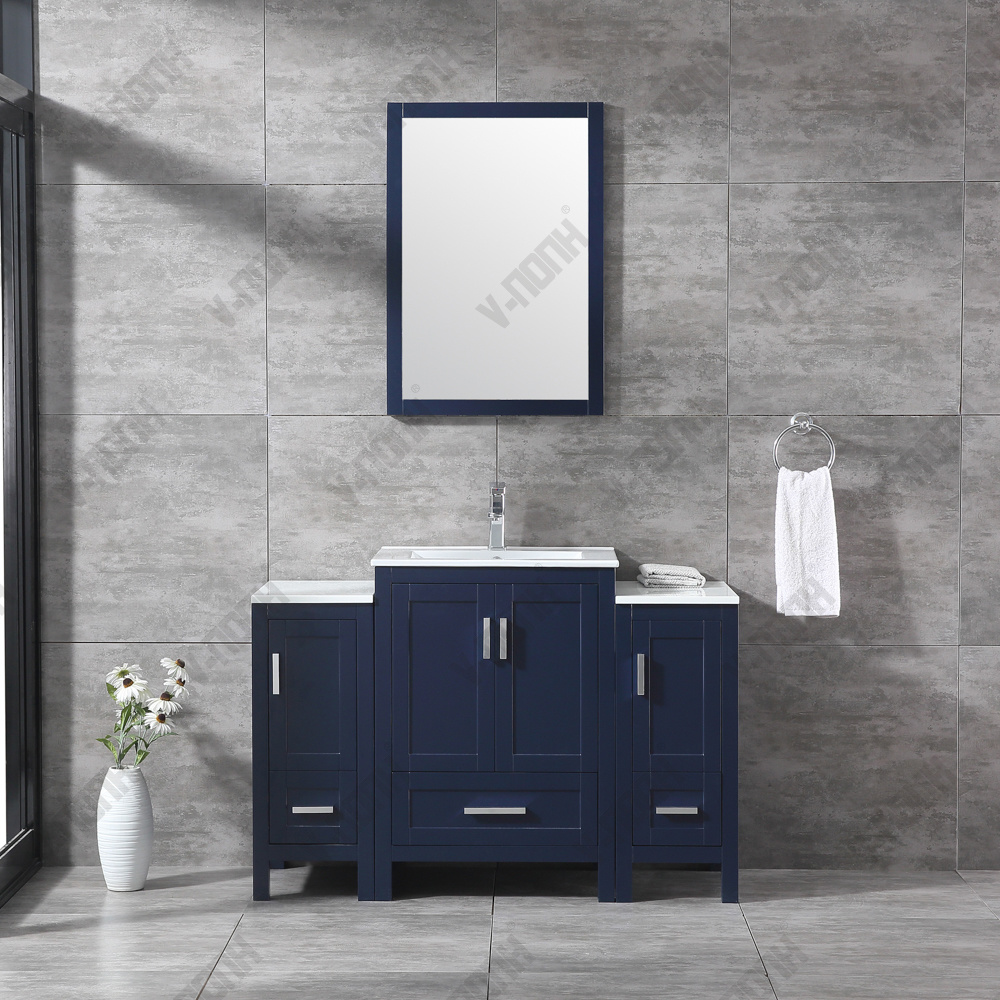 Navy Blue 60inch Unique Design Solid Wood Bathroom Vanities, Cabinets