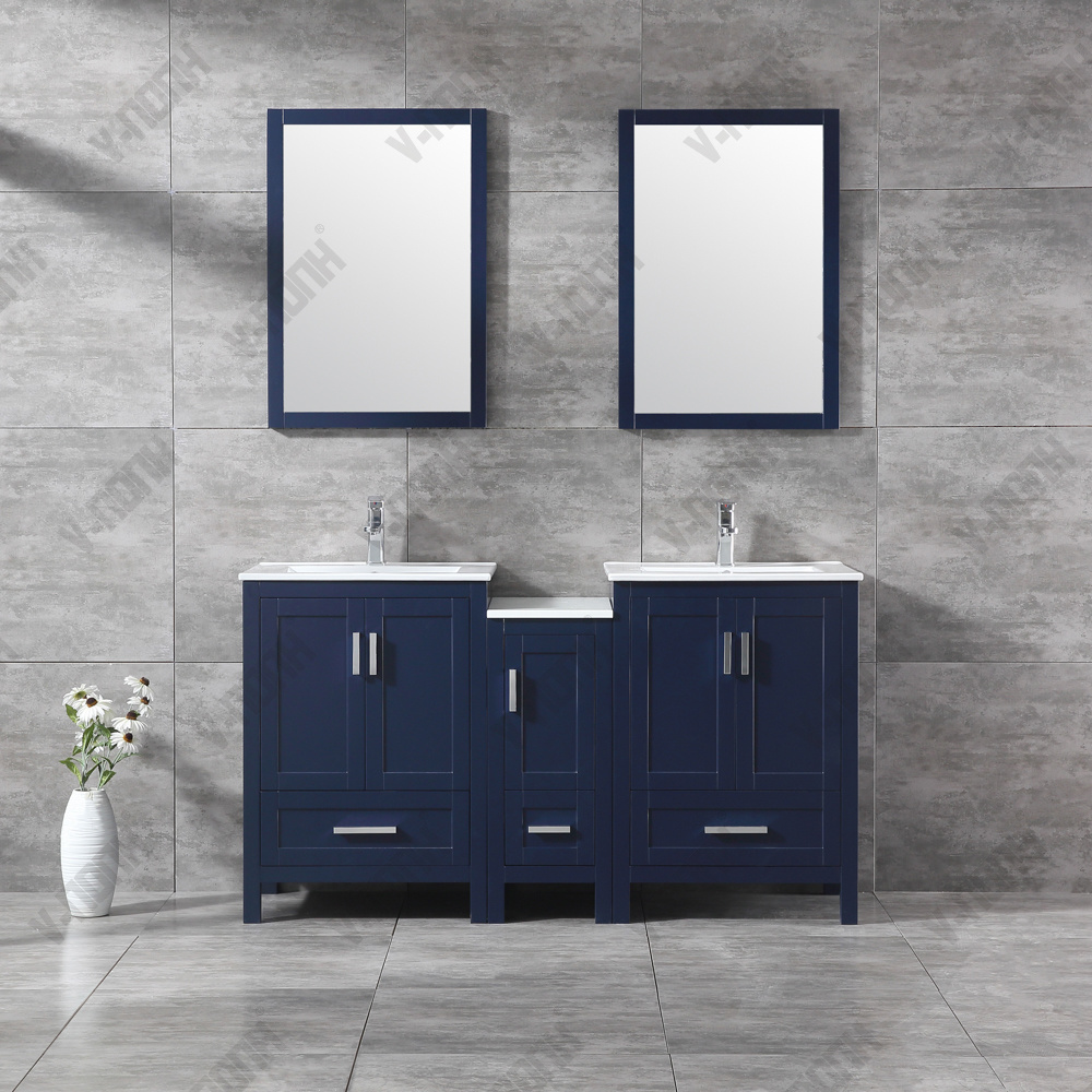 Navy Blue 60inch Unique Design Solid Wood Bathroom Vanities, Cabinets