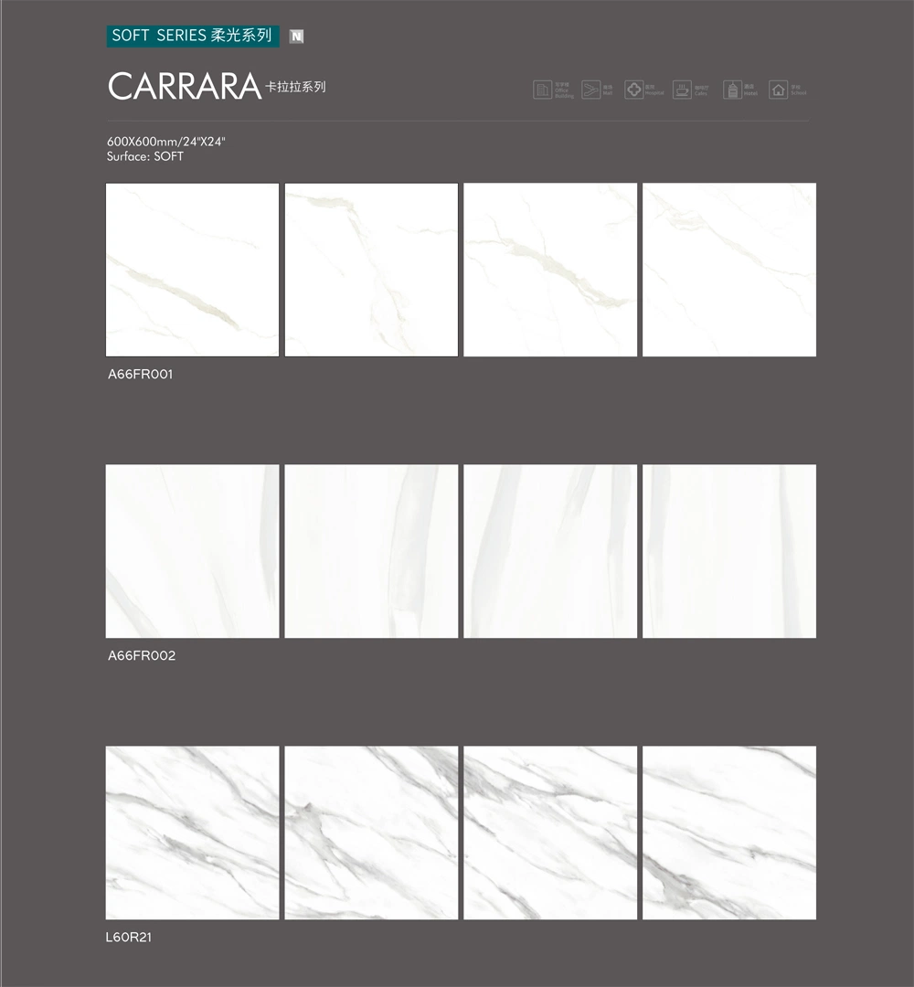 Soft Surface 600X600mm Carrara Glazed Porcelain Tiles for Floor and Wall