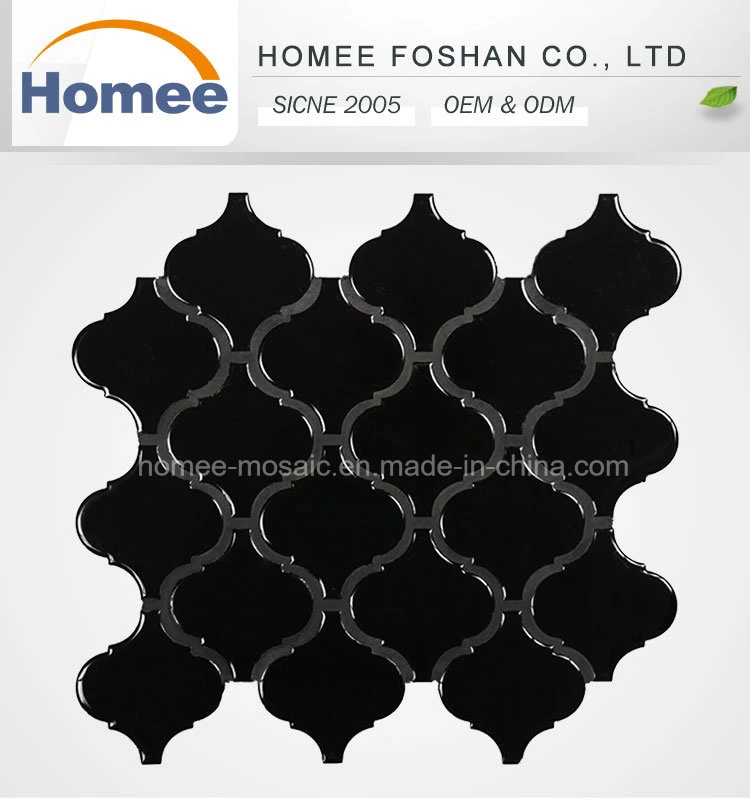 New design Decoaration Black Glossy Arabesque Mosaic Tile Lantern Mosaic