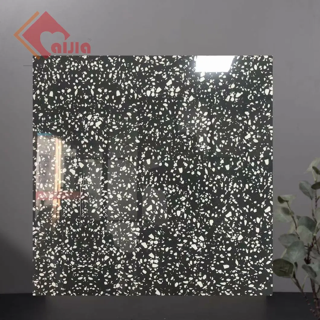 Terrazzo Glazed Porcelain Polished 600X600mm Black, White, Floor Tile, Wall Tile, kitchen Tile, Bathroom Tile