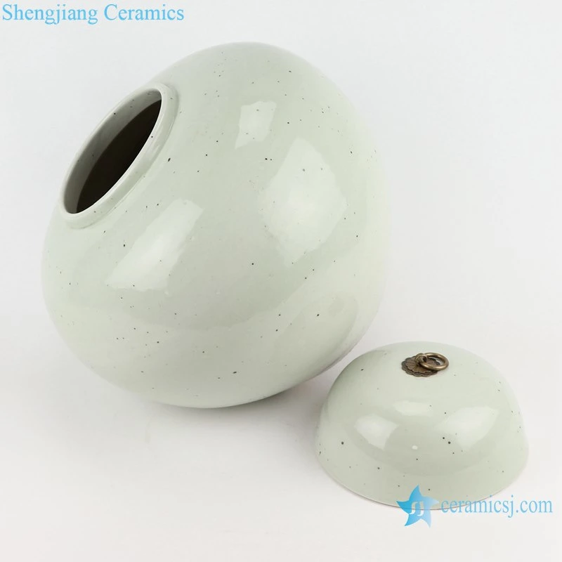 White Porcelain Round Jewelry Storage Holder Ceramic Lidded Jars with Copper Ring