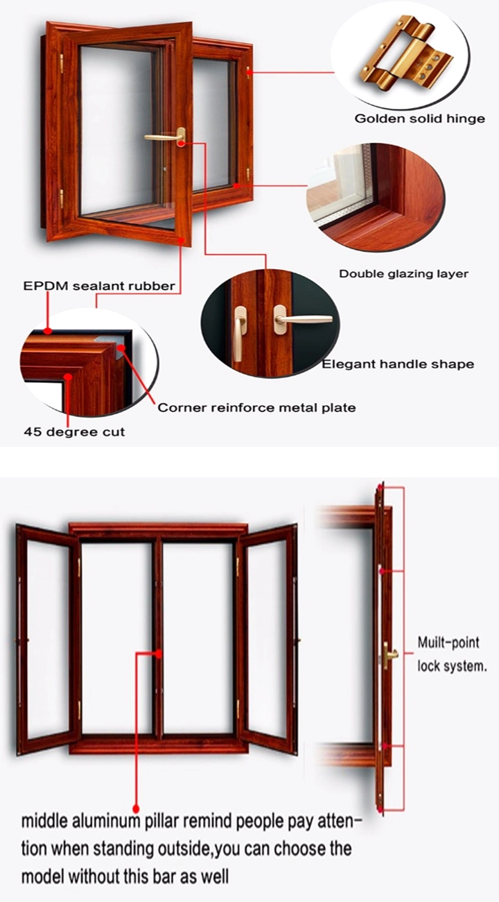 Latest Designs Aluminium Casement Glass Window with Double Insulated Glazing