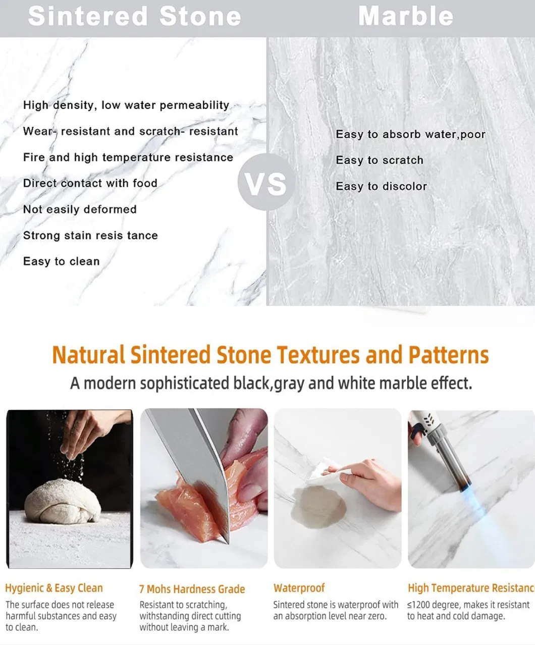 Sintered Stone 1600*3200 Wall Panel Desktop Large Size Ceramic White Gray Thin Sintered Stone Tiles