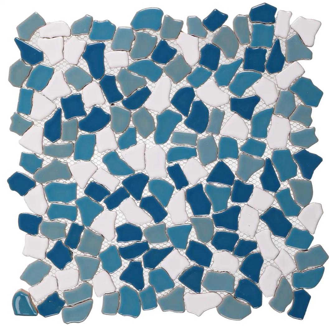 Blue Decorative Tile Ireegular Ceramic Pebble Mosaic Wall Tile