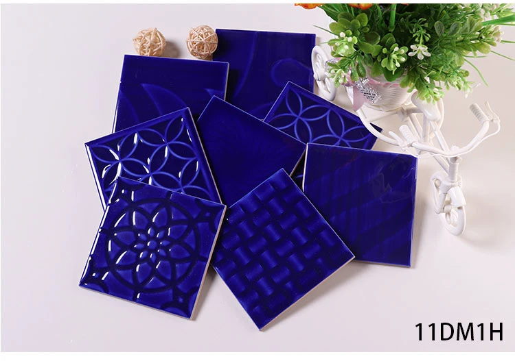 10*10cm 4*4inch Glazed Ceramic Treasure Blue Wall Tile for Living Room Designs
