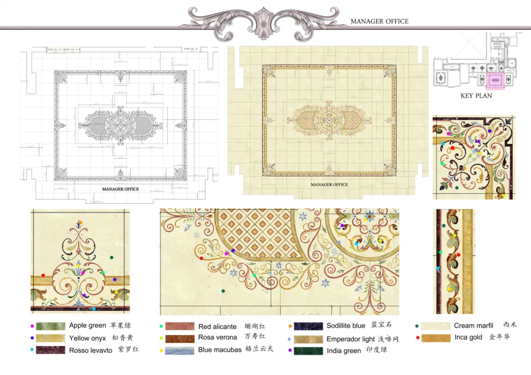 Palace Dining Room Rectangle Shape European Complicated Large Marble Medallion Tiles