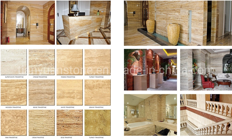 Beige Travertine Exterior Flooring Tile Honed/Filled Vein Cut for Kitchen/Bathroom/Livingroom