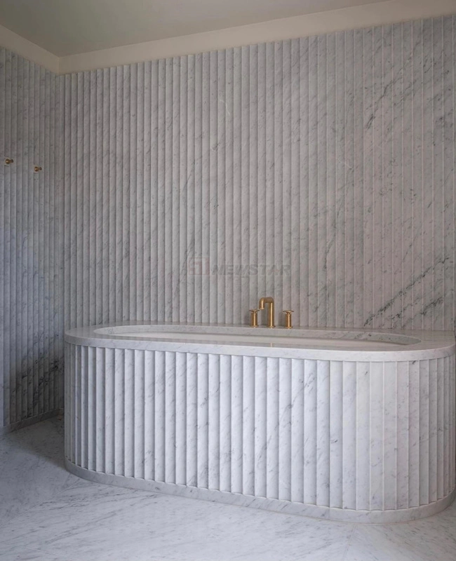 Modern Decoration Cararra White Marble Pencil Tile Polished Bathroom Marble Tile Interior Wall Pencil Marble Tile Curve