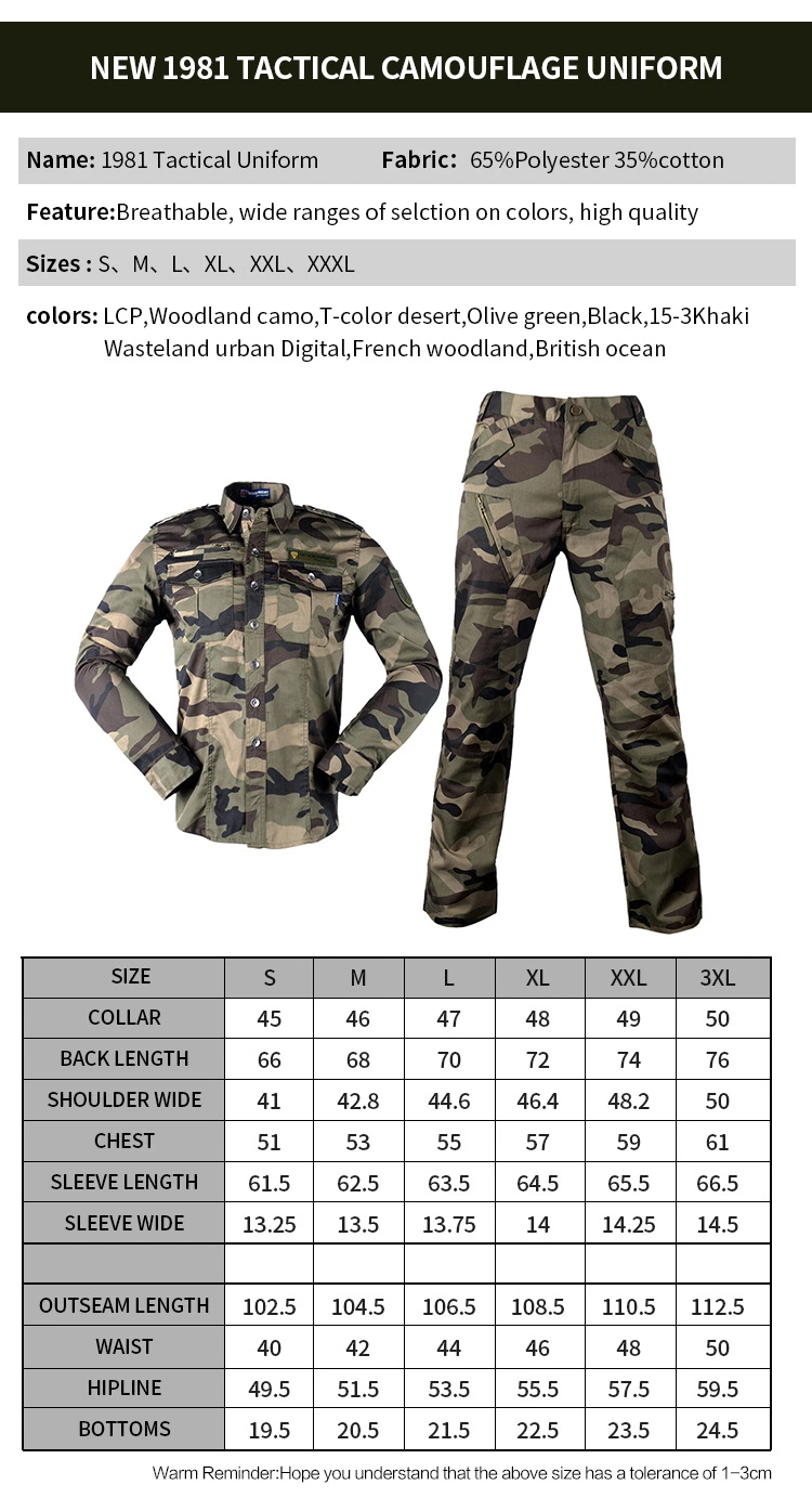 Military Style Outdoor Training Army Style Uniforms Made in China