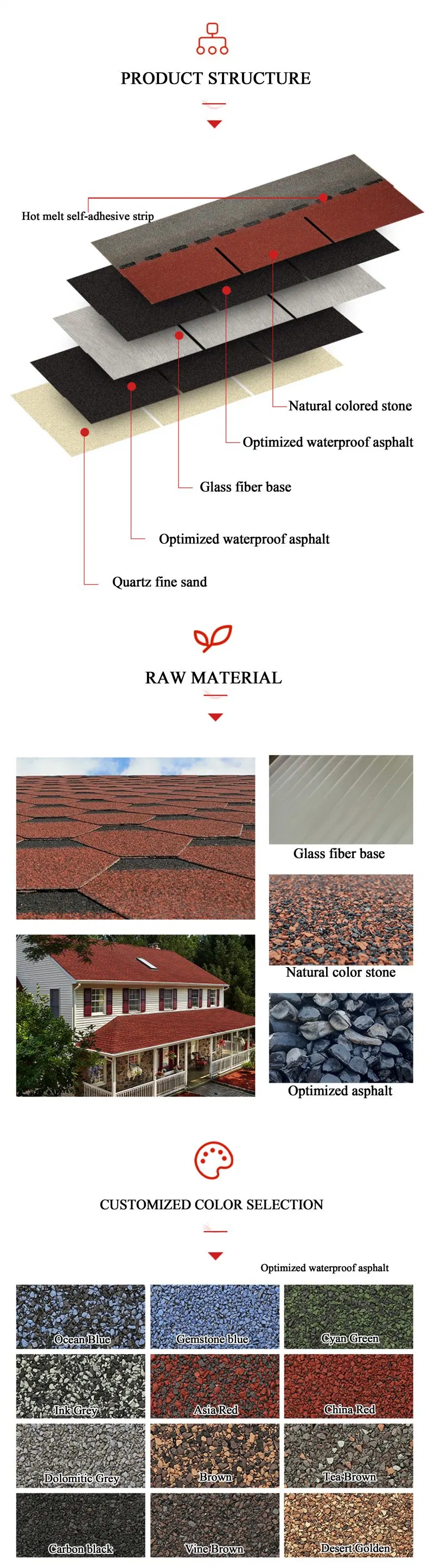 Fireproof Wooden House Asphalt Roofing Shingles