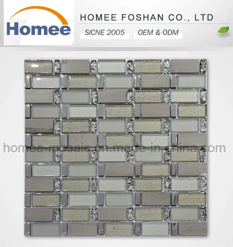 Cheap Home Material Stone Blend Glass Gray Random Strip Glass Mosaic Tile