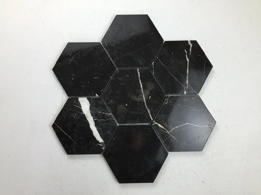 Black Hexagon Glass Crackle Mosaic for Bathroom Wall Floor Tile