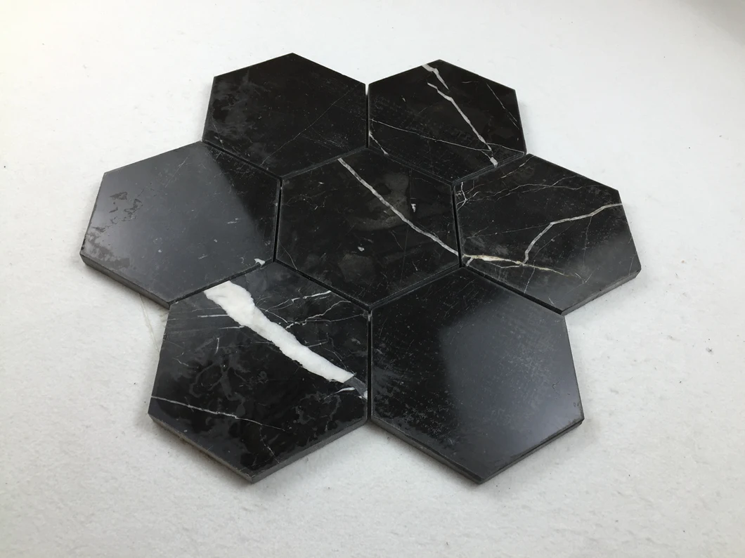 Black Hexagon Glass Crackle Mosaic for Bathroom Wall Floor Tile