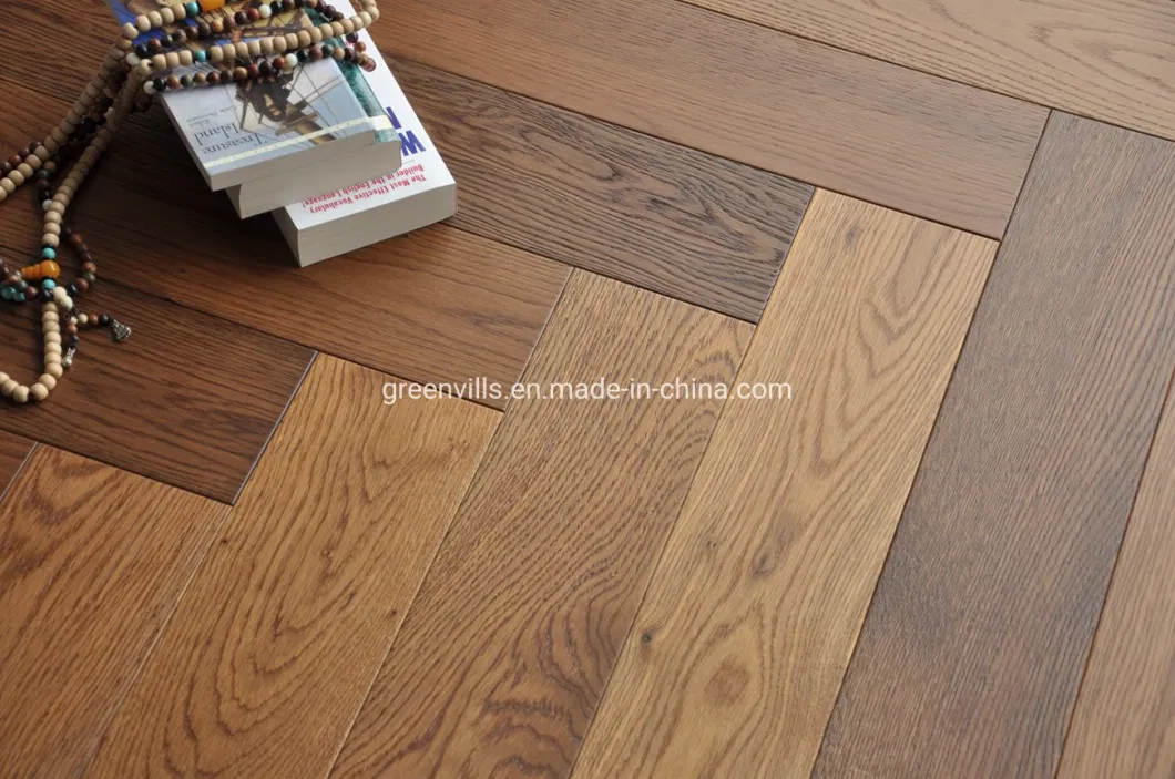 Multiply Herringbone Smoked Oak Wood Flooring/White Oak Parquet Flooring