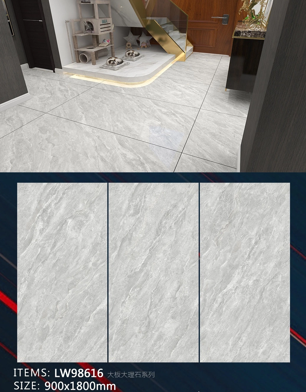 900*1800mm Popular Foshan Glazed Polished Porcelain Ceramic Vitrified Bathroom Floor Wall Tile