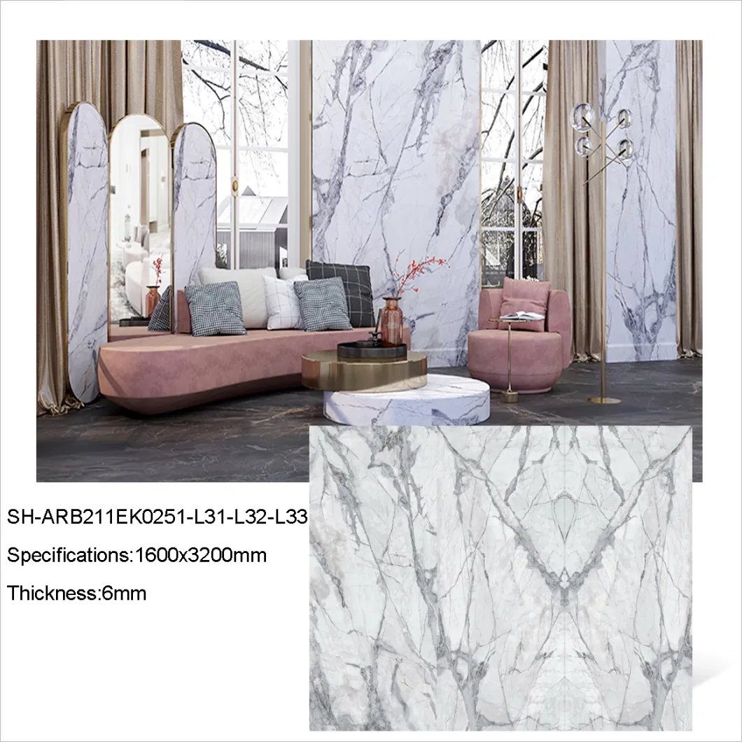 Sintered Stone 1600*3200 Wall Panel Desktop Large Size Ceramic White Gray Thin Sintered Stone Tiles