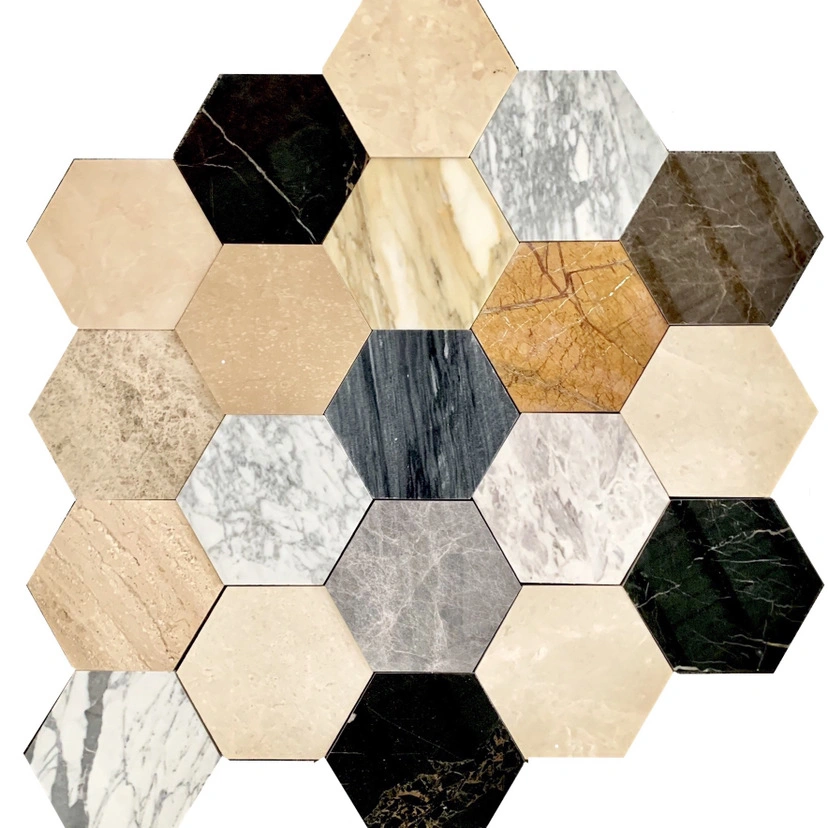 Wholesale Marble Hexagonal Tiles Natural Stone Bathroom Non-Slip Floor Tiles Hexagonal Mosaic Tiles
