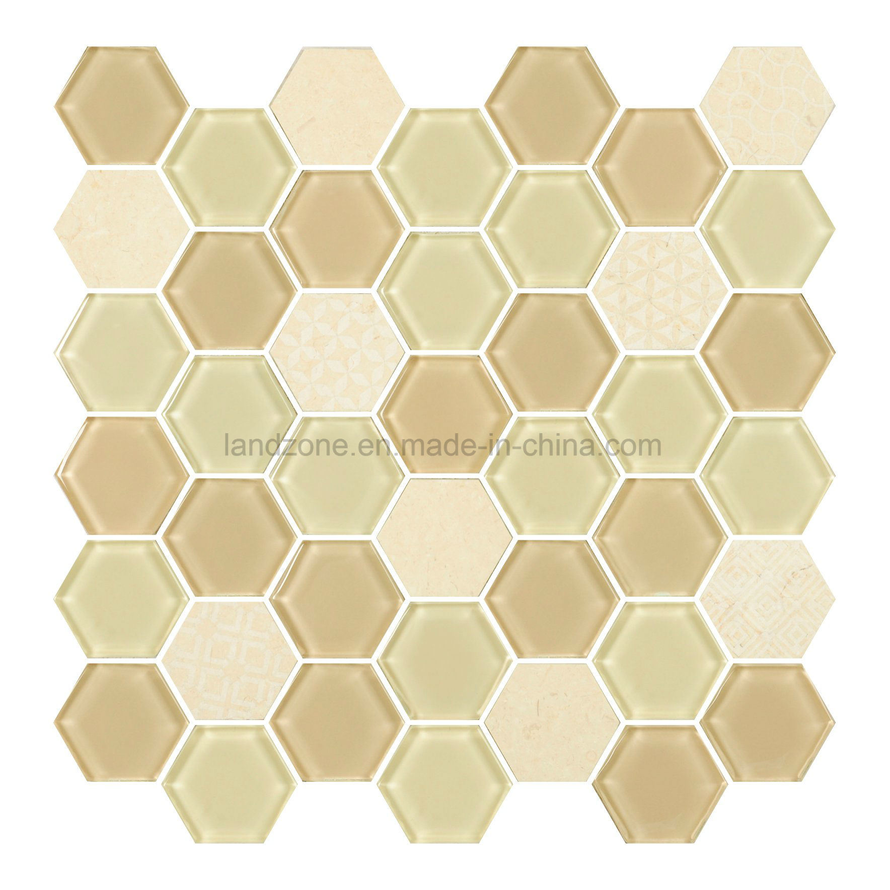  Azulejo de Mosaico Decorativo Interior de Mezcla Hexagonal de Vidrio Beige y Gris