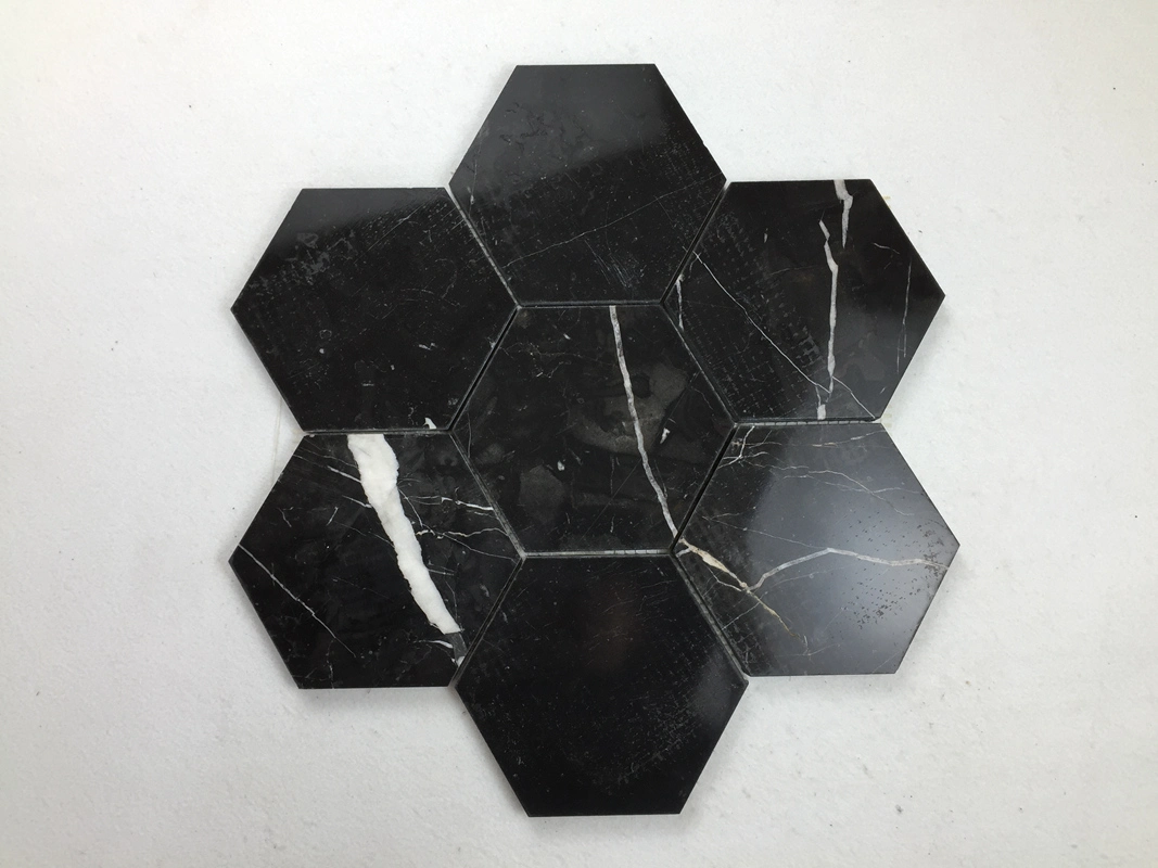Vaso hexagonal negro crepitar mosaico para el cuarto de baño Baldosa de pared