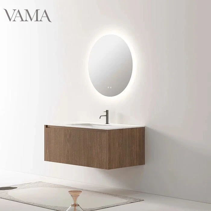 Vama Wall-Mounted baño de madera de roble de la unidad de Gabinete tocador con lavabo de porcelana blanca limpia