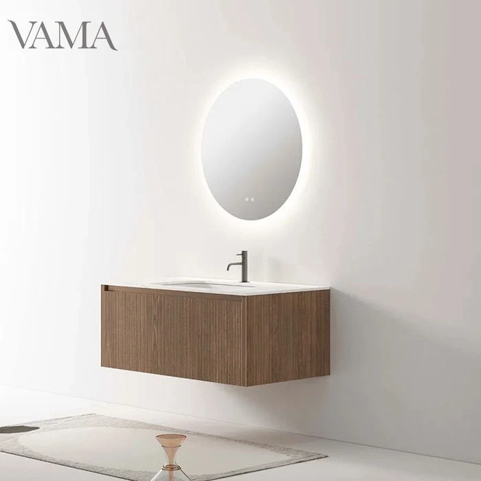  Vama Wall-Mounted baño de madera de roble de la unidad de Gabinete tocador con lavabo de porcelana blanca limpia