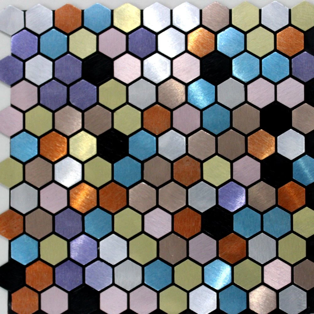 3D metal de aluminio adhesivo de pared de azulejos de mosaico hexagonal