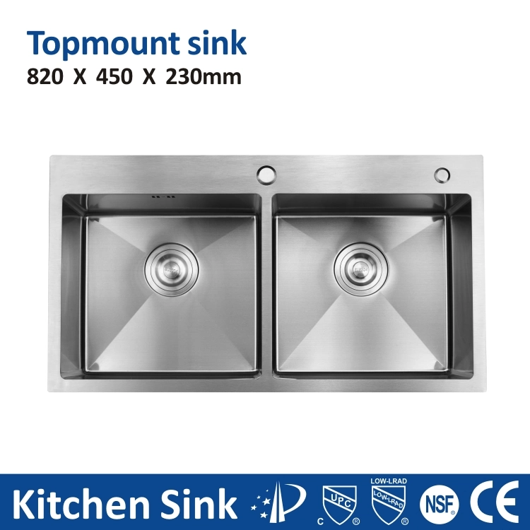 Modernos accesorios Topmount gran 304 cubeta doble lavatorios de acero inoxidable fregadero de cocina 8245