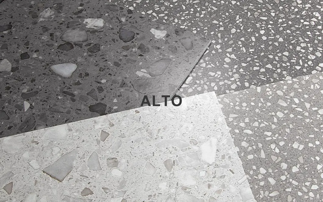 Big Fragment Grey Terrazzo Look Stoneware Porcelain Floor Tile
