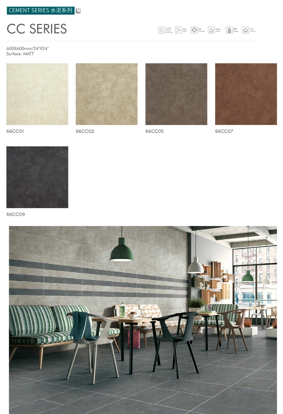 Building Materials China Factory Cement Look Design Porcelain Tile for Living Room Flooring