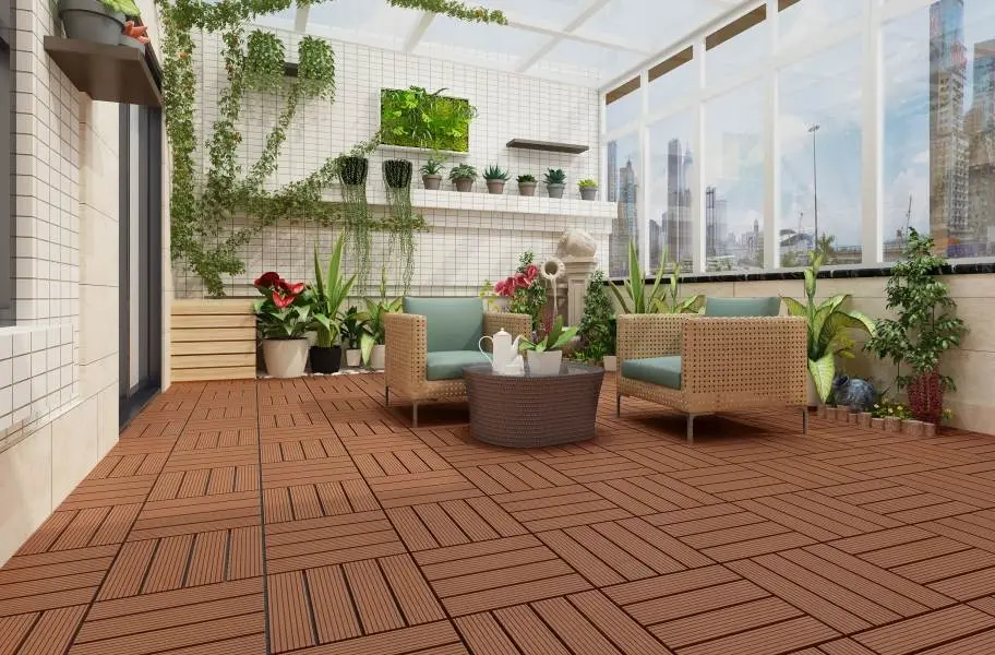 Water Resistant Outdoor Composite Plastic Terrace Flooring Patio DIY Interlocking WPC Decking Tiles