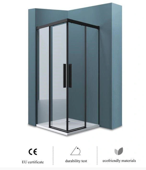 Matte Black Square Shower Cubicles 90*90*H190cm, Bi-Sliding Doors Open, 6mm THK Tempered Glass, 6463 Alu. Alloy Framed, Rigid CE Manufacturing Standards