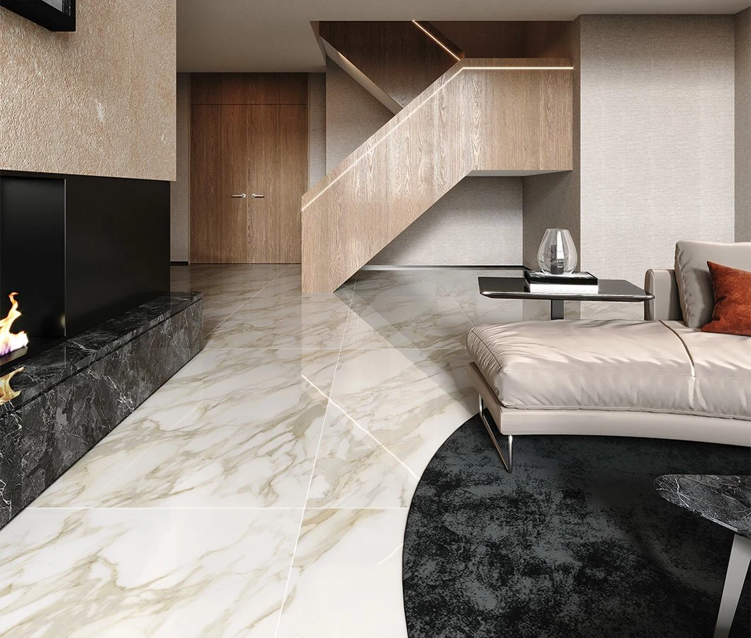 90X180cm Warm White Tone Mabrle Like Shiny Polished Lappato Porcelain Tile