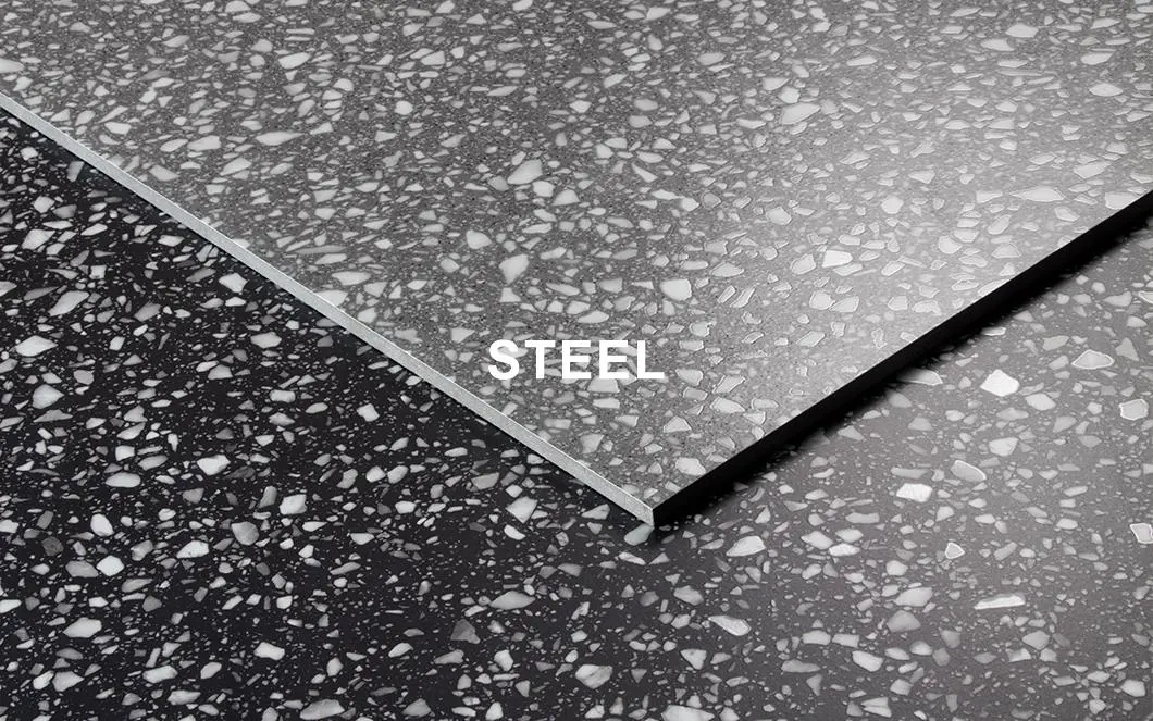 80X80cm Super Black Terrazzo Sstyle Soft Gloss Kitchen Glazed Ceramic Tile