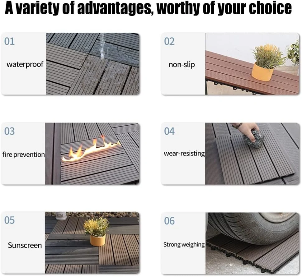 UV Resistance Garden 300X300mm Interlocking Grooved DIY Decking WPC Terrace Tiles