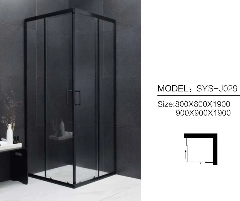 Matte Black Square Shower Cubicles 90*90*H190cm, Bi-Sliding Doors Open, 6mm THK Tempered Glass, 6463 Alu. Alloy Framed, Rigid CE Manufacturing Standards