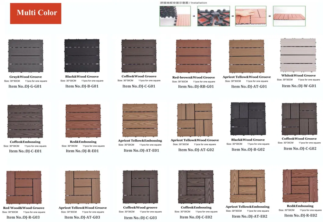 Water Resistant Outdoor Composite Plastic Terrace Flooring Patio DIY Interlocking WPC Decking Tiles