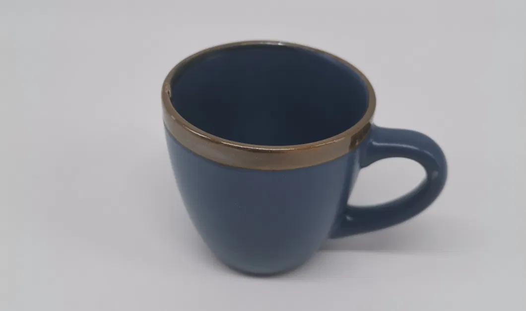 Stoneware Blue Color Glaze with Golden Rim Coffee Cup with Saucer