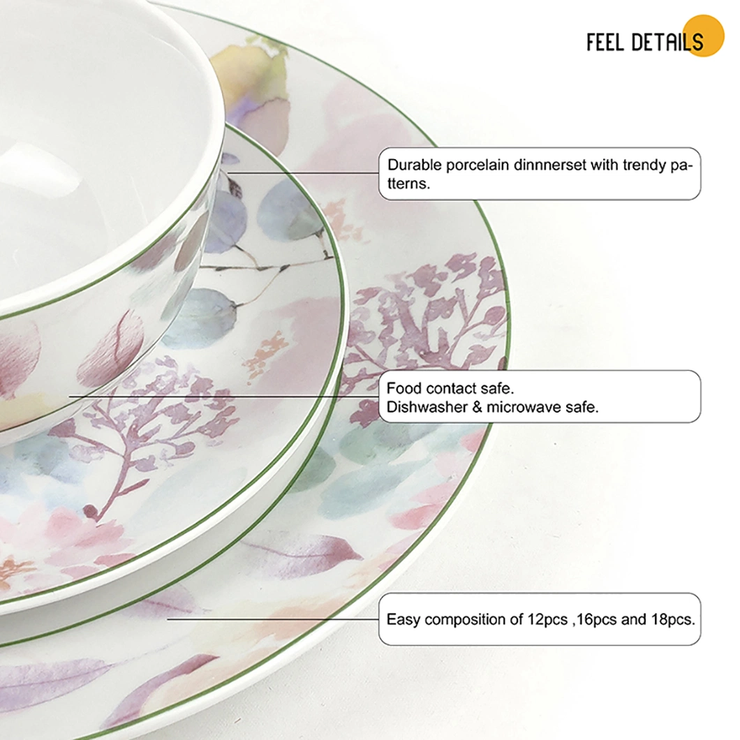 Hot Selling Red Flower Decal Ceramic Dinner Plate Bowl 2022 New Porcelain Dinner Set Ceramic Dinnerware Set