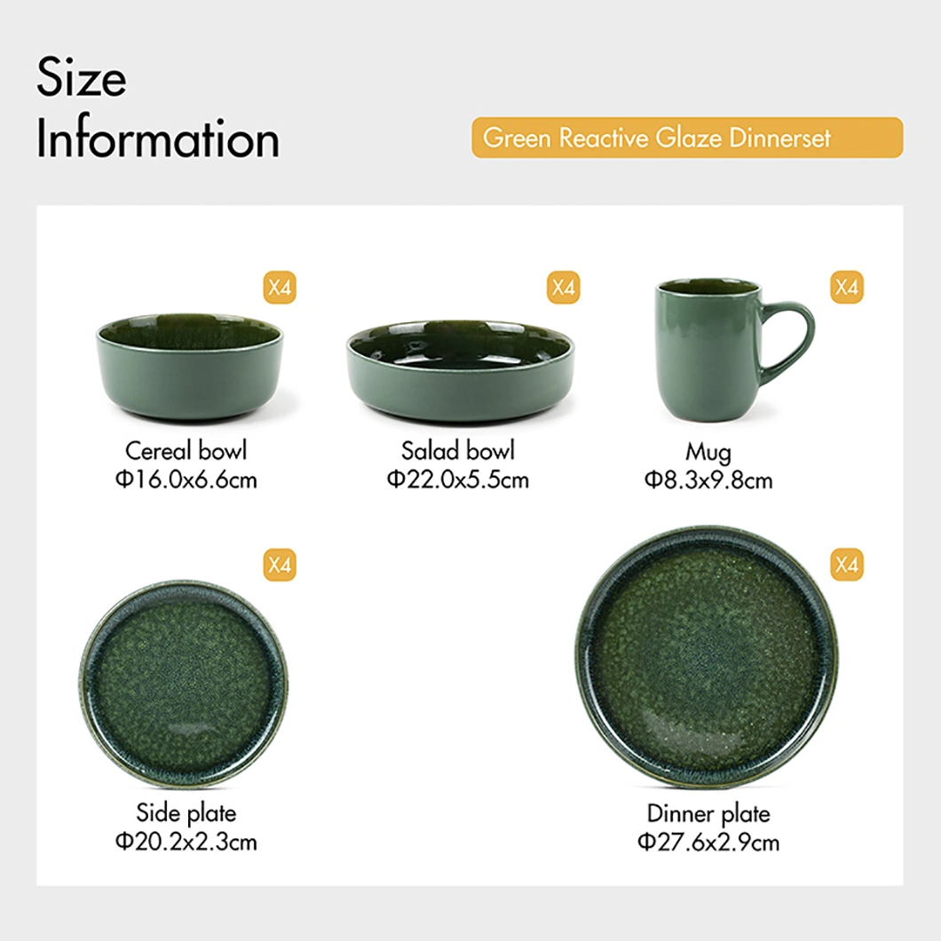 16PCS Modern Design Dark Green Stoneware Dinnerware Set