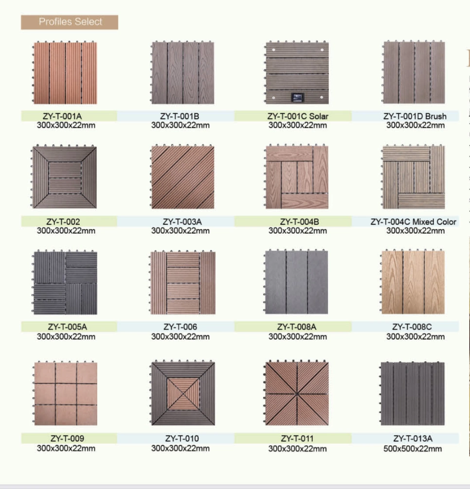 Easy Installation Anti-Fade Waterproof Anti Scratch Wood Plastic Composite Outdoor Interlocking WPC Decking Tile Terrace Decking Tiles