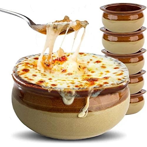 French Onion Soup Crocks 12 Ounce Oven Safe French Onion Soup Bowls - Ivory Ceramic Porcelain Soup Bowls Crocks for Soup, Chowder, Chili