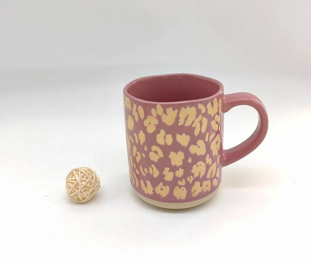 Stoneware Color Glazed with Silk Screen and Embossed Coffee Mugs